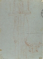 Allegorical Composition with Figures of Painting and Fame, Pietro Antonio de&#39; Pietri (Italian, Cremia 1663–1716 Rome), Pen and brown ink, brush and brown wash, highlighted with white, over charcoal, on blue paper (recto); slight architectural sketches in red chalk (verso)